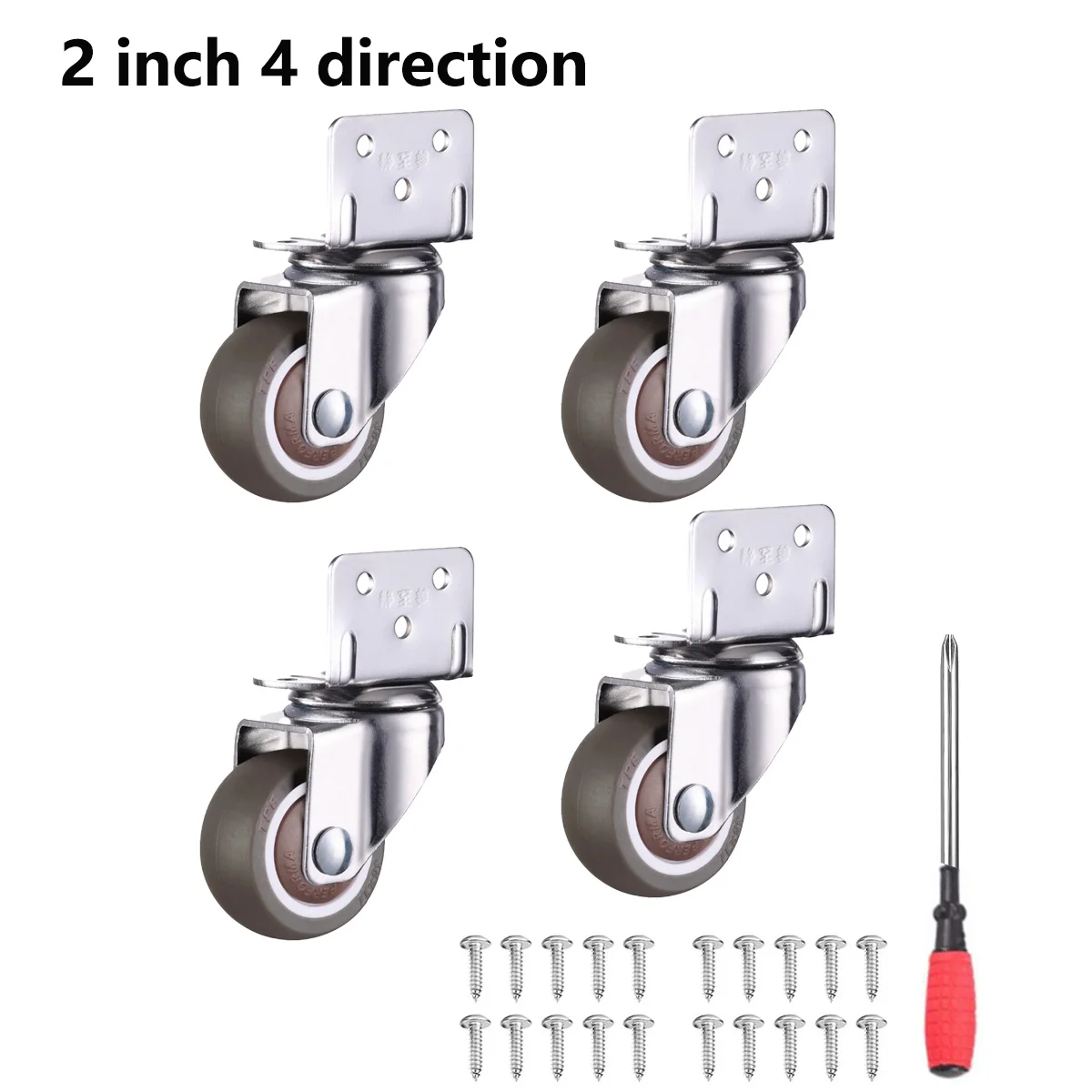 Side Mount Casters Furniture Wheels, L-Shaped Rubber Casters Set of 4, 360 Degree Locking Swivel Top Panel Casters for Furniture: WHITE