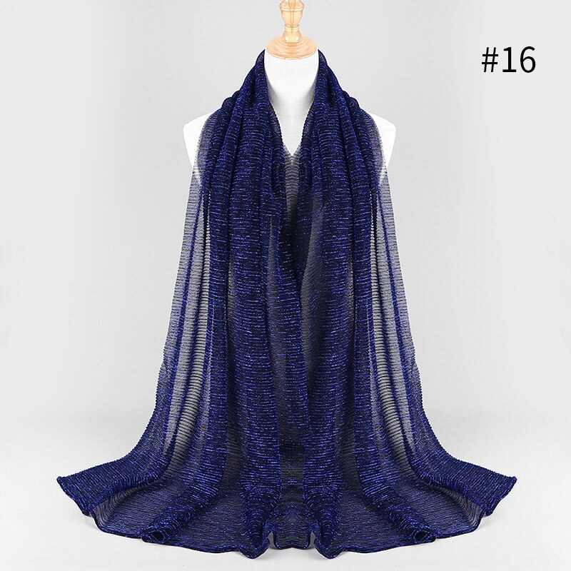 Largo pañuelo islámico para la cabeza para mujer, hiyab musulmán de 75x180cm, a la , con brillo arrugado, chales lisos: 16