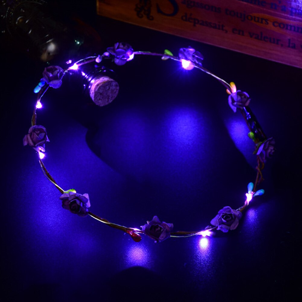 Partei Krone Blume Stirnband LED Licht hoch Haar Kranz Haarband Girlanden Frauen freundlicher Party Geburtstag glühend Kranz: Violett