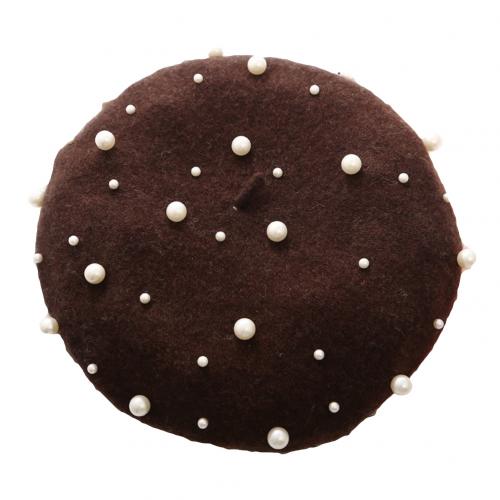 Béret en laine pour femme, couleur unie, automne-hiver, fausses perles, chaud, casquette de peintre, perles étoilées, rivets