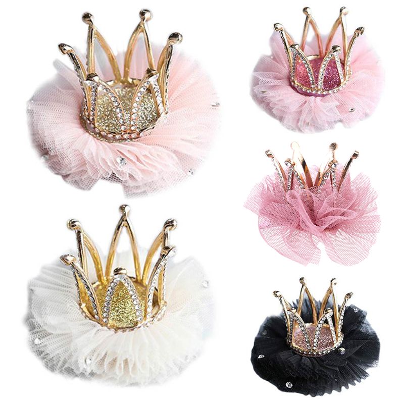 Children Kidds Girl Princess Rhinestone Crystal Lace Crown Hairpin Clip Style Decoration Accessory