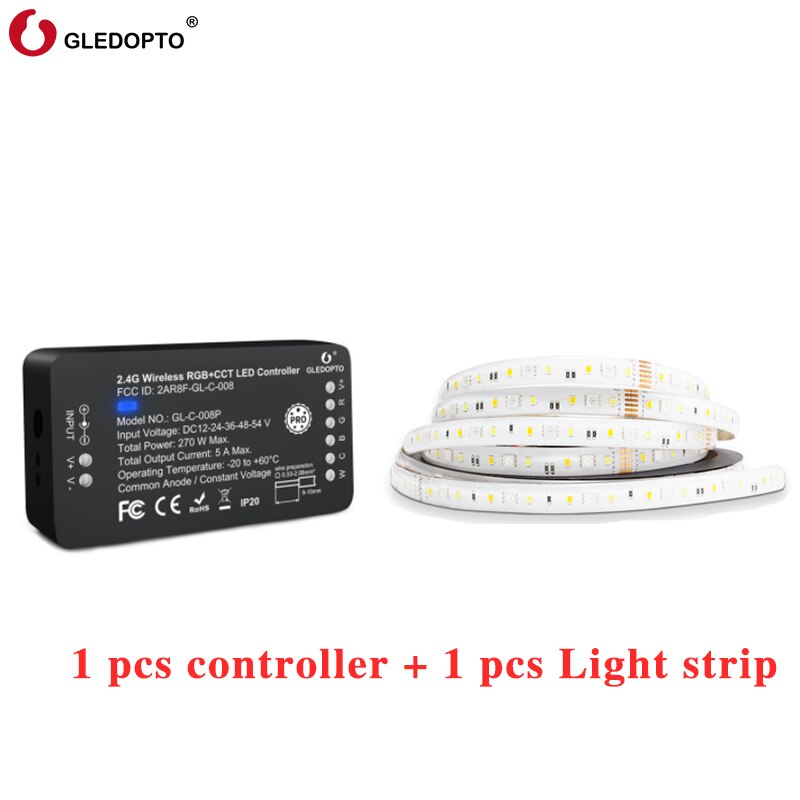 Gledopto RGB+CCT LED strip light rgb ww/cw DC24V 5 meters IP65 waterproof and IP20 not waterproof rgbcct light SMD 5050 SMD 2835: 5M IP20 light strip / RGBCCT Plus Kit