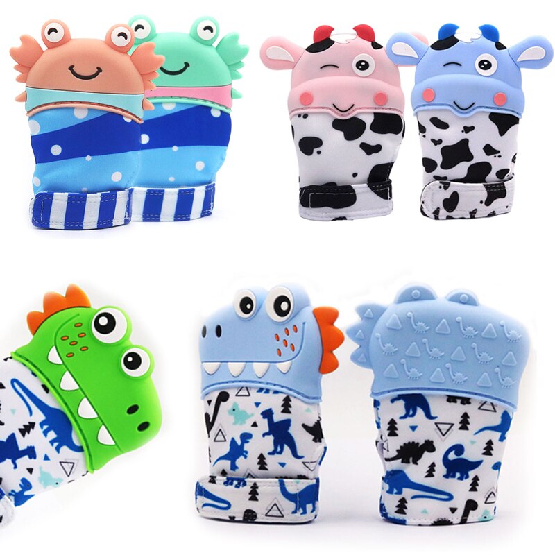 Baby Silicone Mitts Teething Mitten Glove Sound Teether Newborn Chewable Nursing Mittens Teether Natural Stop Sucking Thumb Toy