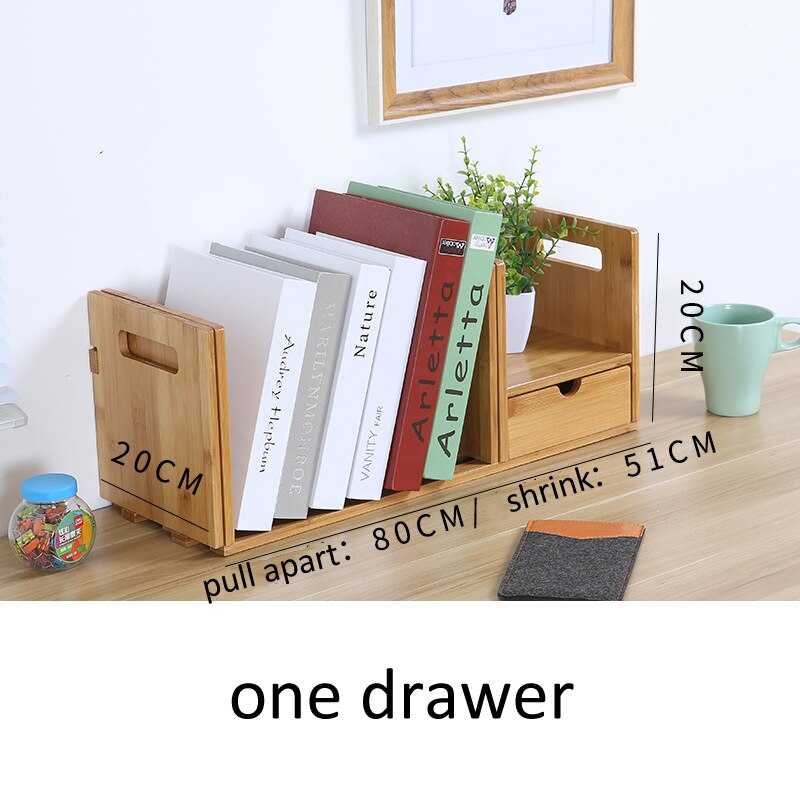 Office Small Bookshelf With Drawer Desktop Storage Simple Table Retractable Rack Bookcase: one drawer