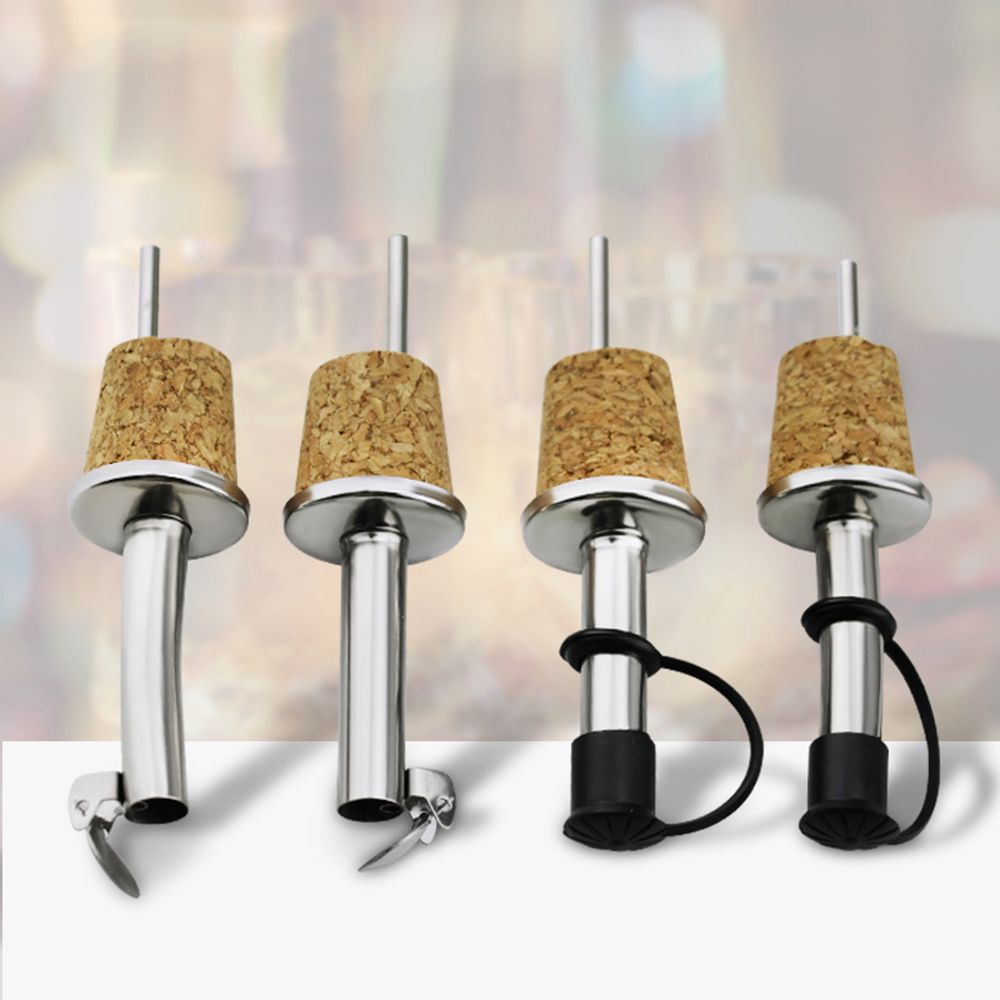 1/3PCS Wine Pourer Oil Bottle Stopper Plug Wooden Cork Stainless Steel Liquor Dispenser Barware
