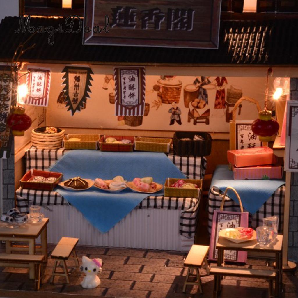 1/24 DIY Dollhouse Miniature Kit with Furniture, Light - Archaic Chinese Snack Shop