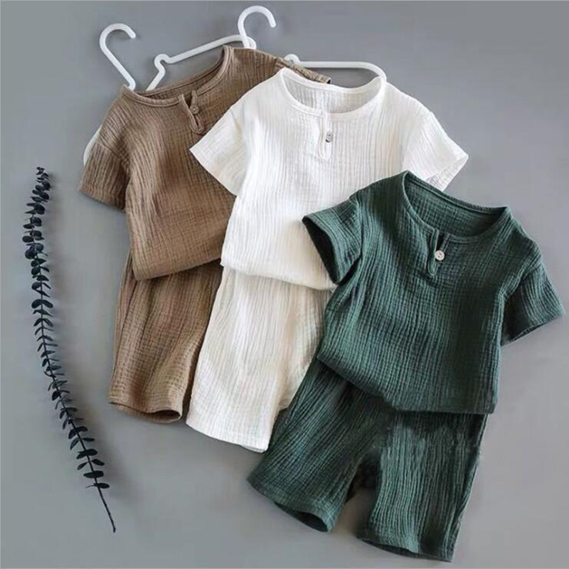 12M-8 Jahre 2 Stck Jungen Mädchen Kleidung setzt Sommer Baby Mädchen Kleidung Baumwolle Und Leinen retro freundlicher freundlicher Kleidung anzüge
