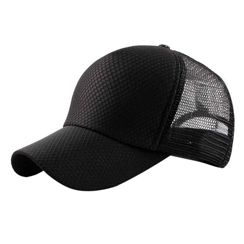Utendørs sport turcaps solskjerm polyester mesh snapback lue hodeplagg utendørs sports løpetøy med justerbar lukking bak: Svart