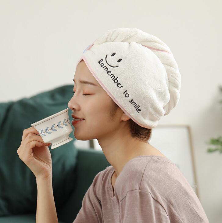 Sneldrogende Salon Handdoek Hoed Microvezel Quick Dry Tulband Super Absorberende Cap Magic Hair Voor Sneldrogende Bad Douche zwembad Wrap: pink smile