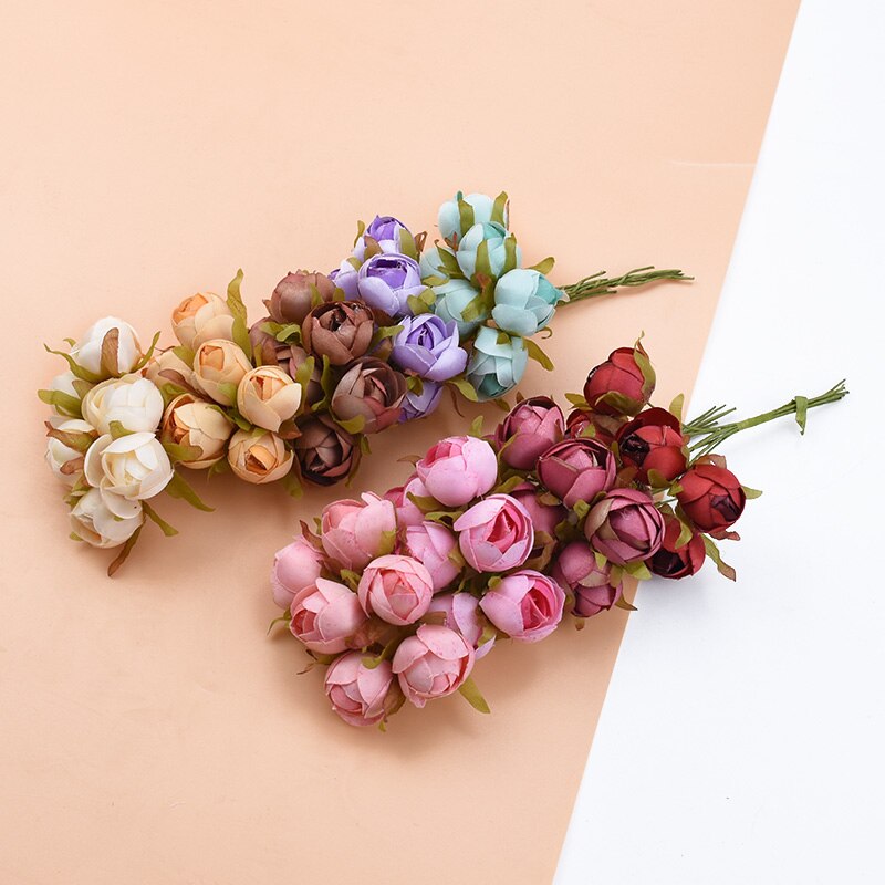 6 piezas ramo multicolor rosas de seda jarrones para decoración del hogar boda flores decorativas al por mayor guirnalda de Navidad álbum de recortes