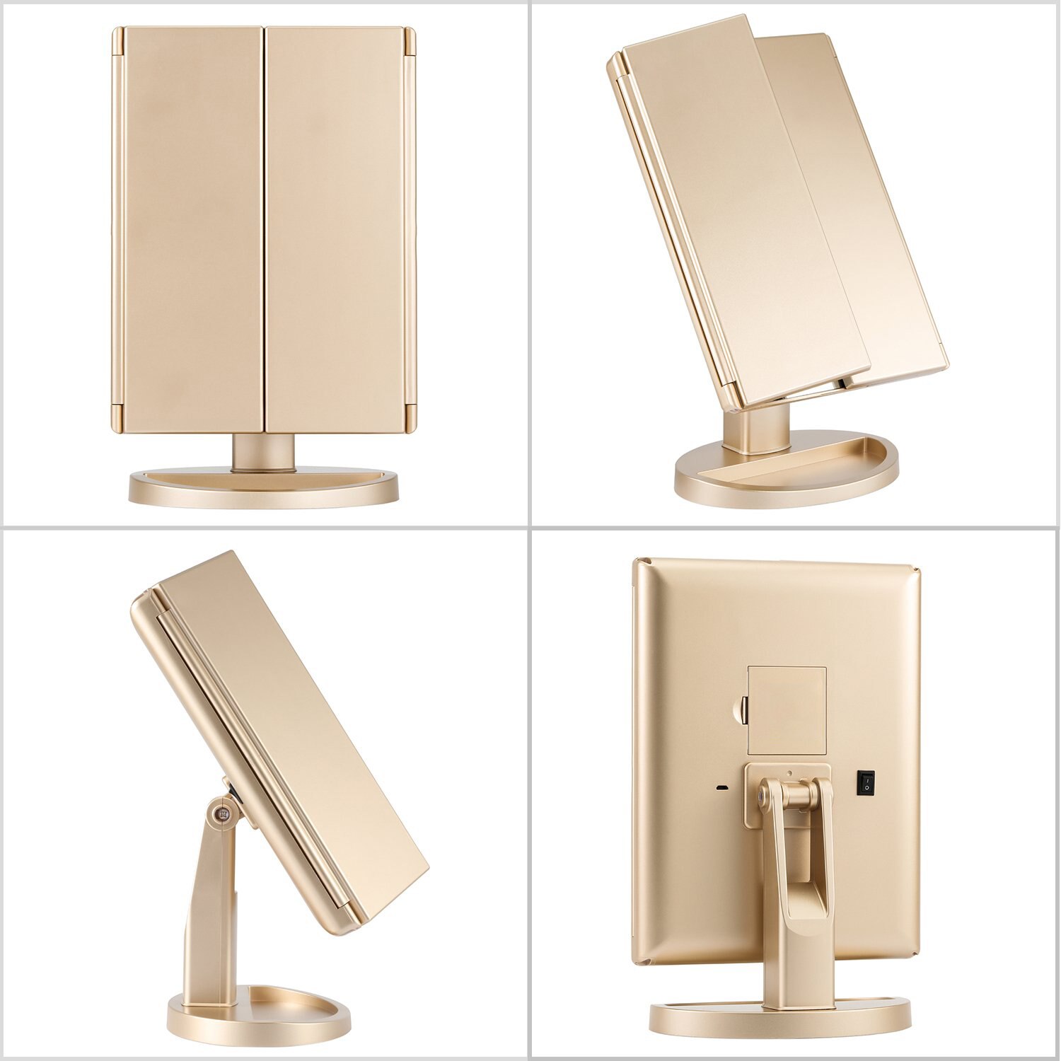 Espejo de maquillaje ligero con pantalla táctil LED, espejo cosmético de alta definición con aumento de 1X/2X/3X/10X, 22 unidades