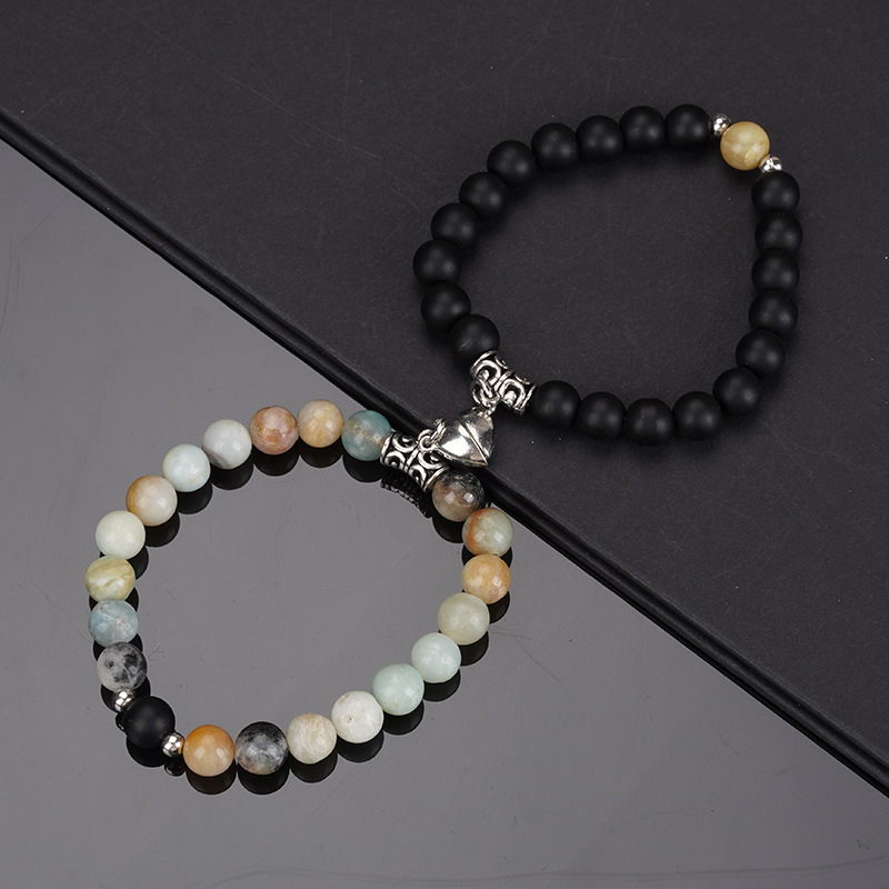 Pulsera de cuentas de piedra Natural para amantes, pulsera con imán de corazón de distancia, de joyería de de amistad, 2 piezas por juego