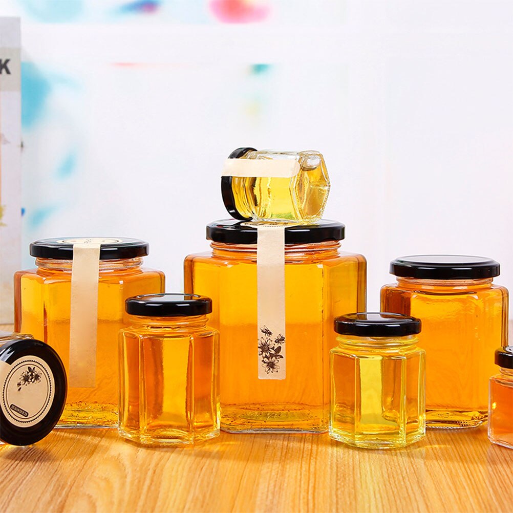 Bouteille hexagonale transparente en verre, 45ml/85ml, bocal vide pour stockage de miel, bocal de sucre, pour la cuisine à domicile 10 pièces