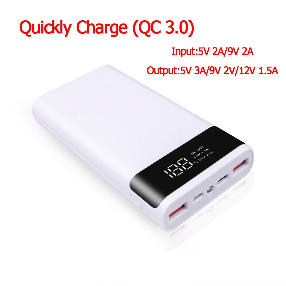 Battery Storage Box Power Bank Battery Box QC 3.0 Fast Charger Type-C Micro USB 5V Mobile Phone Charger Box Quick Charge: QC3.0 White