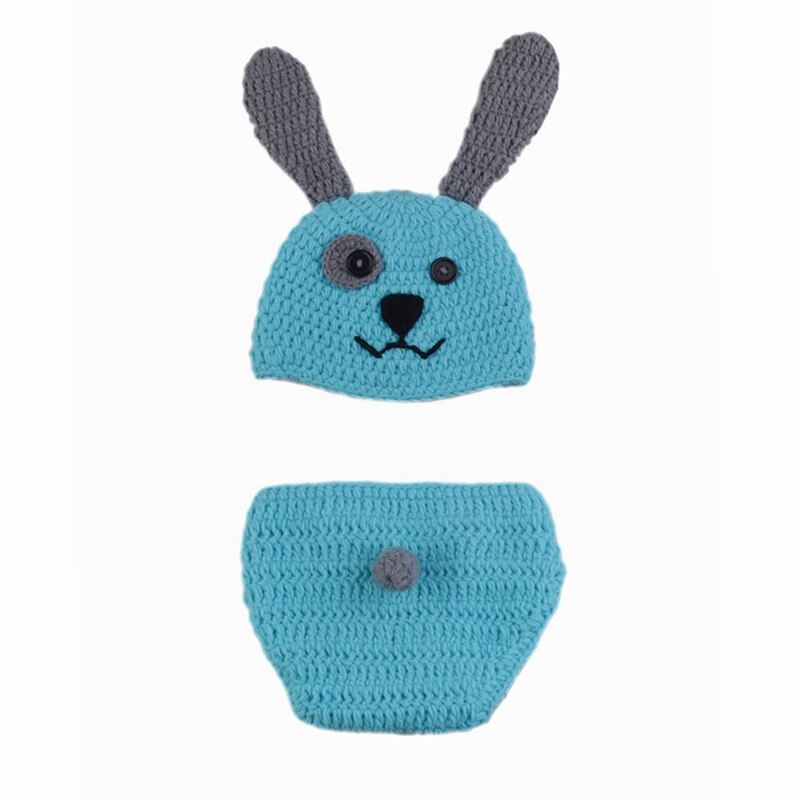2 pz/set Baby Cute Dog Crochet Knit Costume Prop outfit foto neonato fotografia puntelli cappello infantile ragazze ragazzi vestiti: Blue