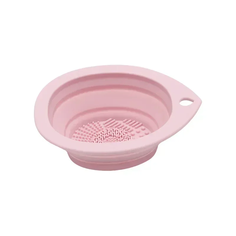 Silicone Makeup Brush Cleaner Folding Powder Puff Cleaning Bowl Eyeshadow Brushes Washing Soft Mat Beauty Tools Scrubber Box: Pink