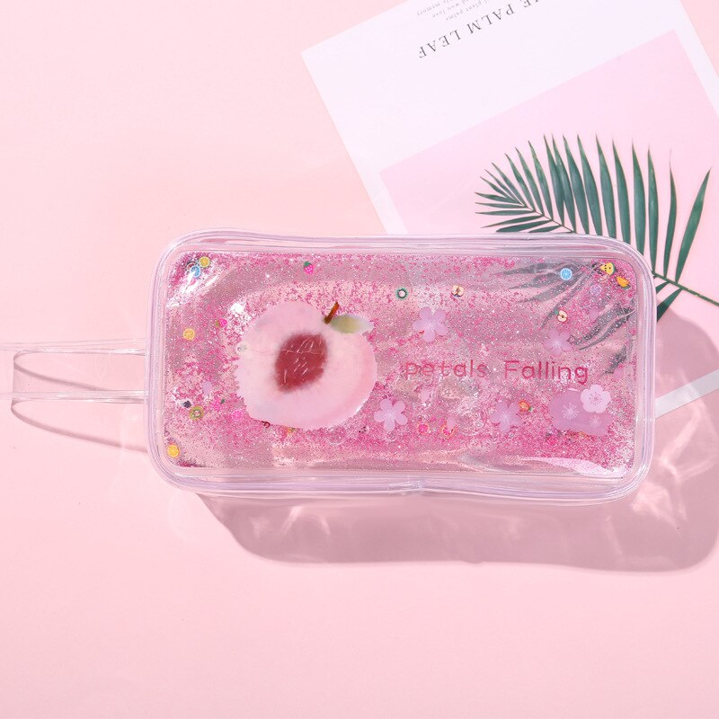 Kinbor glitter söt persika transparent pennfodral stor kapacitet levererar brevpapper förvaring tillbaka till skolan