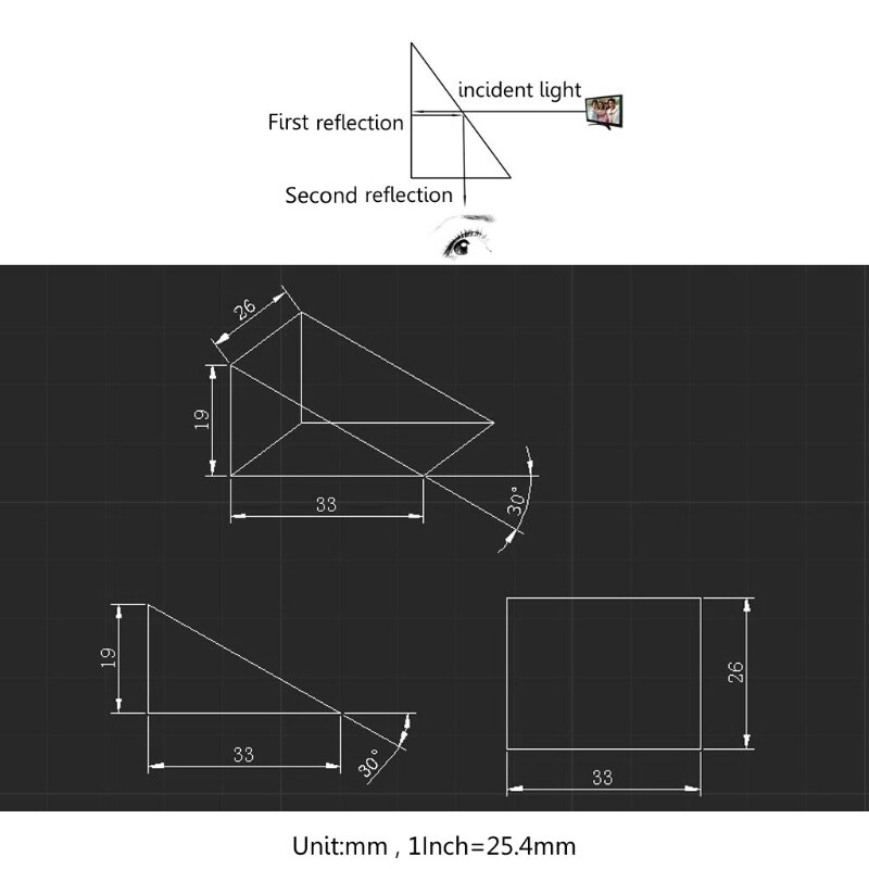 2 st 30 grader 60 grader  k9 optiskt glas rätvinkligt triangulär internt reflekterande prismalins för lazyglasses