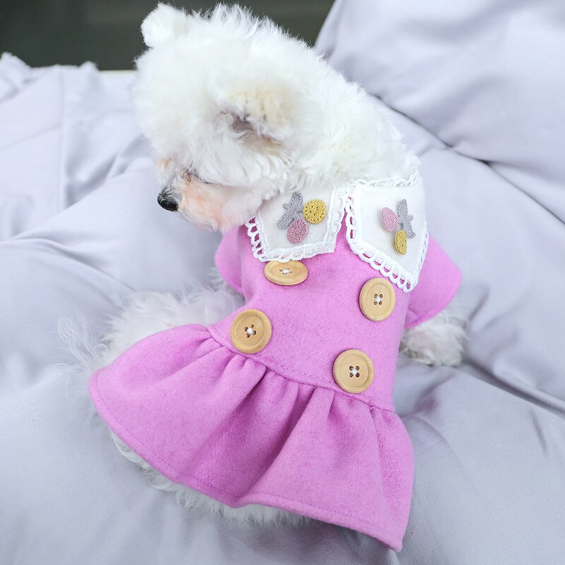 Petcircle hund hvalpetøj lilla kirsebæruld kjole kattekat passer til lille hund forår og efterår kæledyr kostume hundeklud hund nederdel