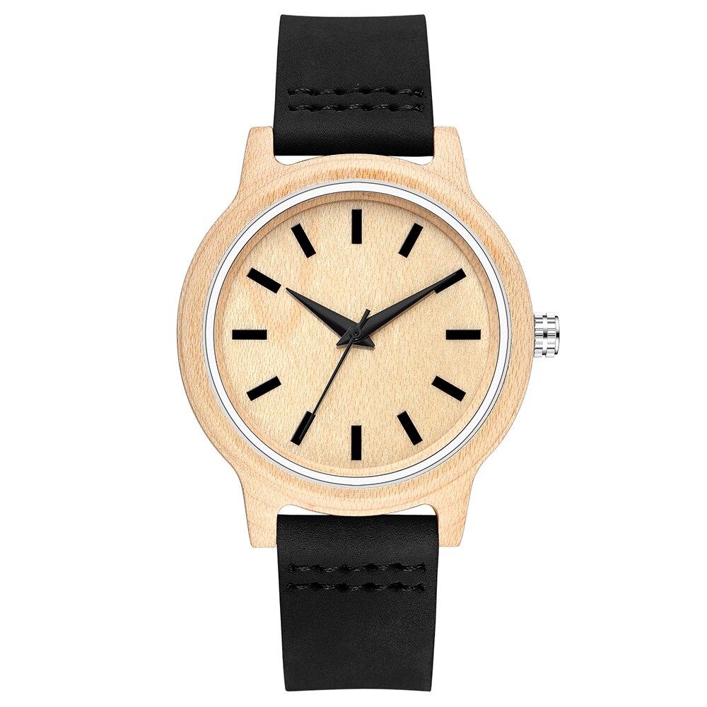 Wooden Quartz Movement Watch Men Lady Symmetrical Color Blocking Dial Wooden Strap Trend Couple Watch 2022 W367: 10