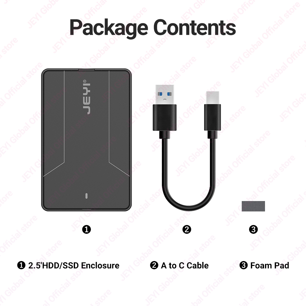 JEYI 2.5 inch External Hard Drive Enclosure Type C 3.1 to SATA III for 7mm and 9.5mm SATA HDD SSD Tool Free [UASP Supported]
