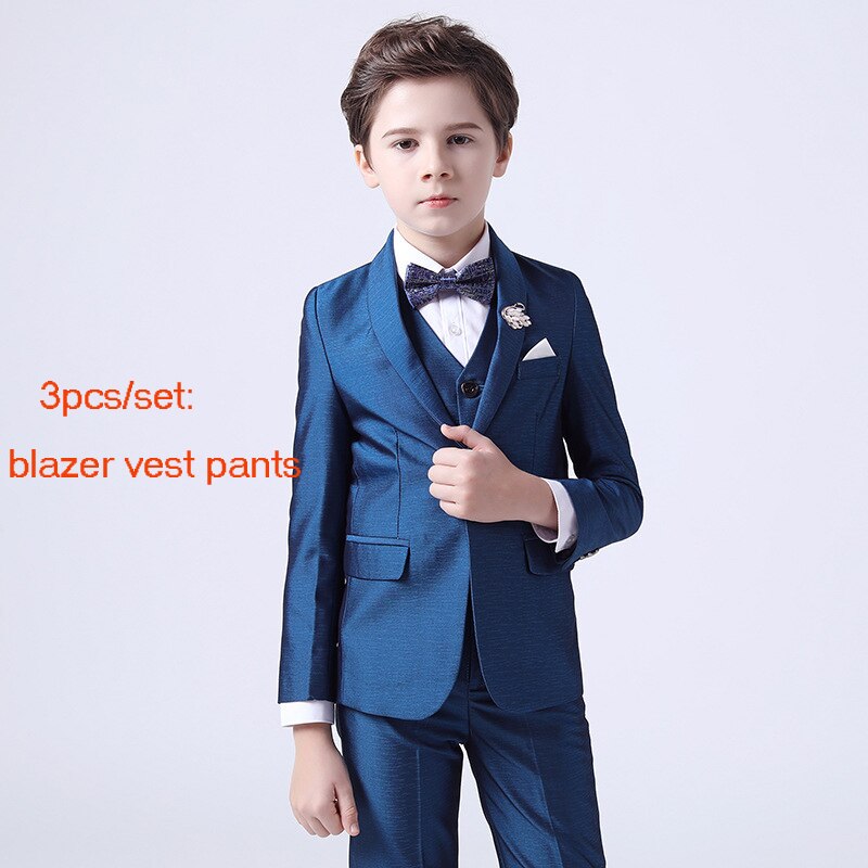 Conjunto de traje Formal para niños, traje de flores para de boda, traje de actuación, Blazer, pantalones, conjunto de ropa para primavera y otoño: blue 3pcs / 3 años