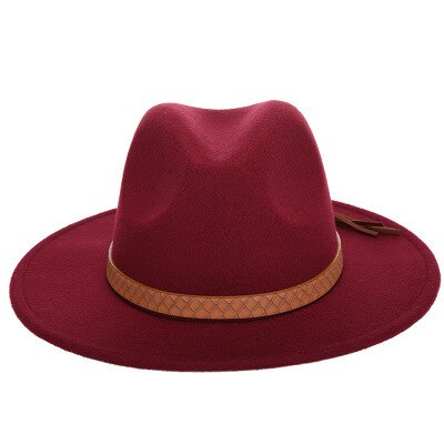 Women Wide Brim Wool Felt Jazz Fedora Hats Panama Style Ladies Trilby Gambler Hat Party Cowboy Sunshade Cap: 5 / 56-58CM