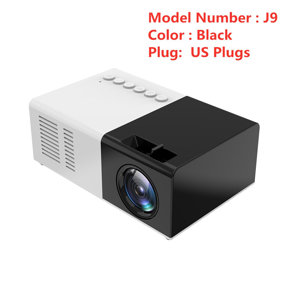 Kebidu J9 Mini Projector Hd 1080P Mini Home Projector Voor Av Usb Micro Sd-kaart Usb Pocket Beamer pk YG-300 Goede: Black US Plug