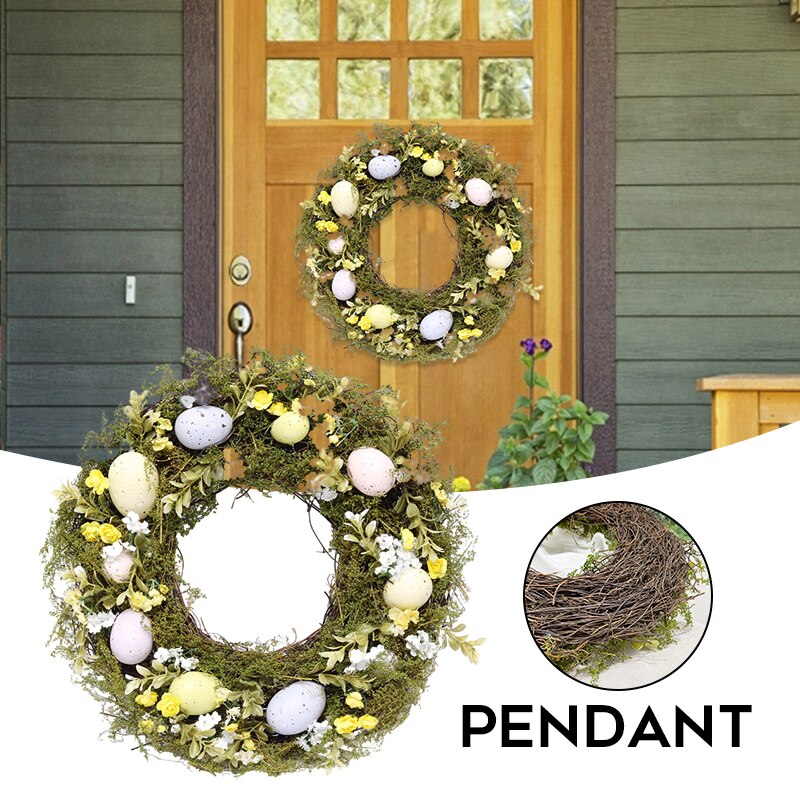14 Inch Pasen Kunstmatige Krans Met Kunstmatige Eieren Rotan Krans Voor Voordeur Indoor Tuin Decoraties Kransen &amp; Slingers
