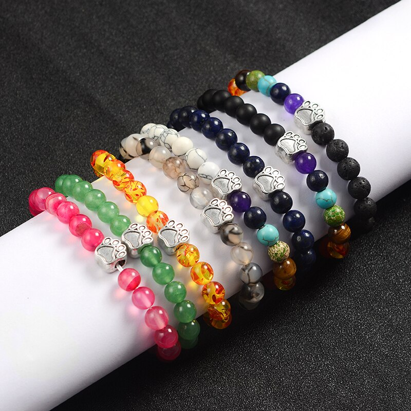 QIHE SCHMUCK Stein Perlen Armbänder Pfote Hund Drucken Charme Laca stein matt stein Multi farbe perlen Armbinde Hund Katze Pfote schmuck