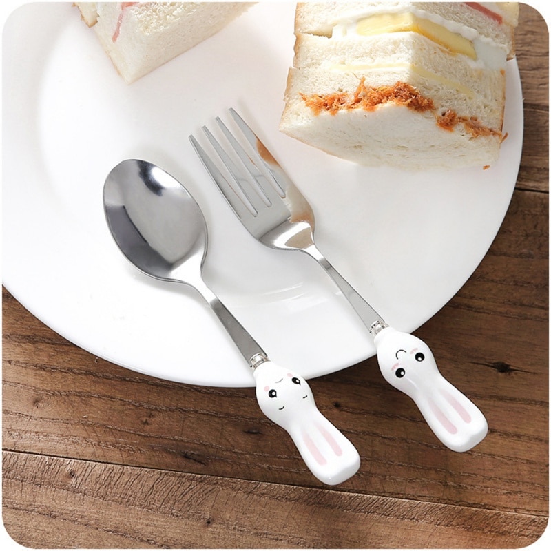 Cute 1 pc Cartoon Shape Children Dinnerware Set Baby Kid Tableware Fork Cutlery Sets Cartoon Fork Set Stainless Steel Spoon