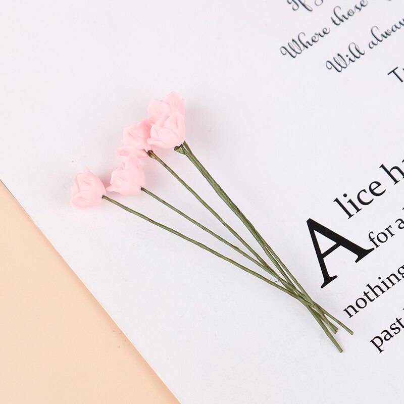 5Pcs 1:12 Dollhouse Miniatuur Simulatie Planten Multi-Kleur Rose Bloemen Model Meubels Home Garden Decor Accessoires: PK