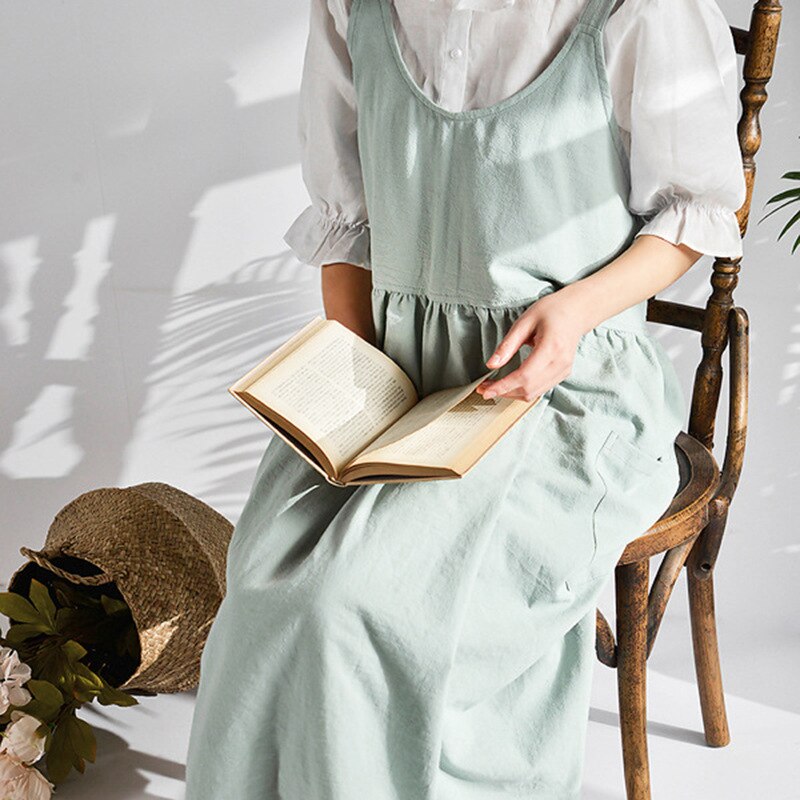 Tablier croisé à dos pour femmes, en coton et lin, enveloppe de cuisson japonaise, robe de fleuriste, Art littéraire, en coton et lin, pour la publicité