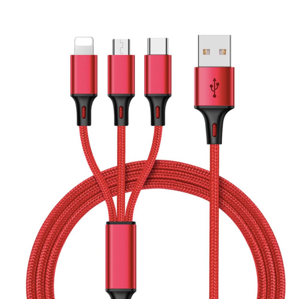 Kuulee Fast USB Charging Cable Universal 3 in 1 Multi Function Cell Phone Cord Charger: red