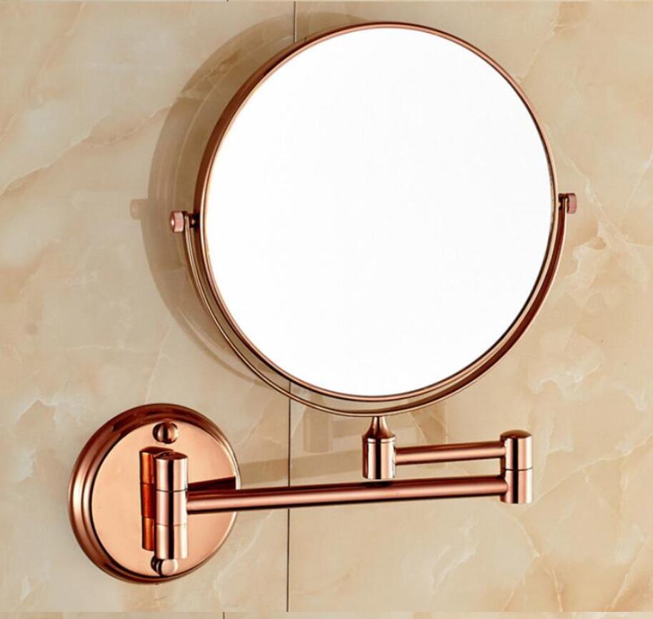 Antique bathroom folding makeup sided mirror retractable folding magnifier beauty mirror Rose gold