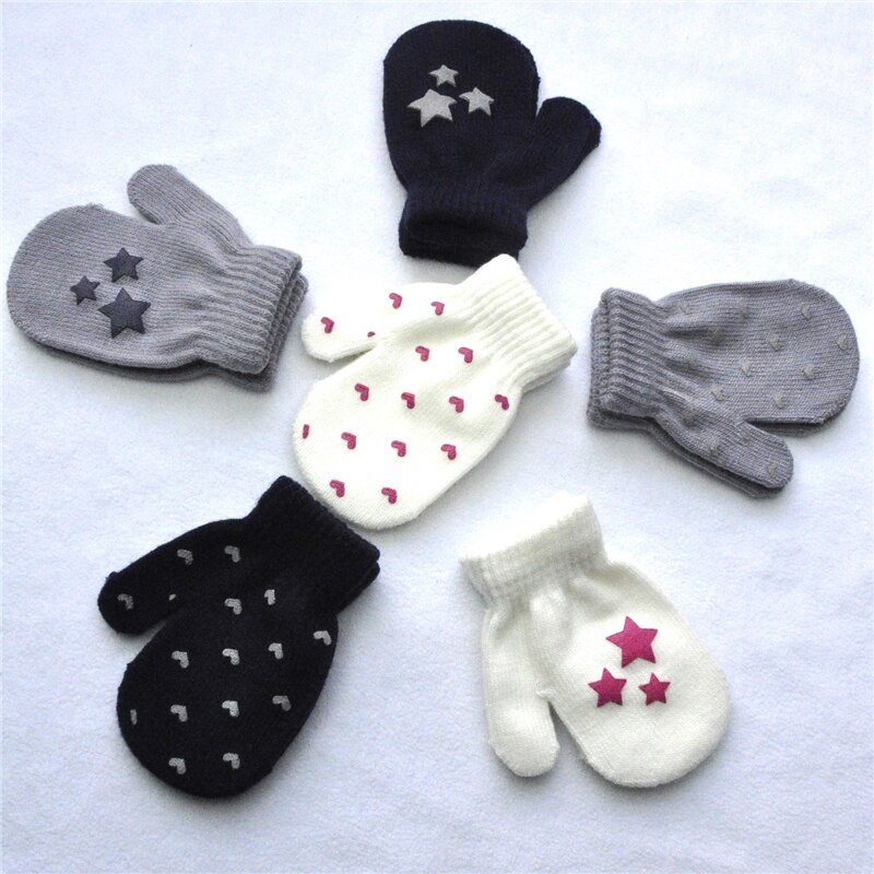 Gants d'hiver mignons pour garçons et filles | Gants pour nourrissons chauds et tricotés pour enfants, gants pleins de doigts avec étoiles et cœur imprimés, solides pour 0 à 12 mois