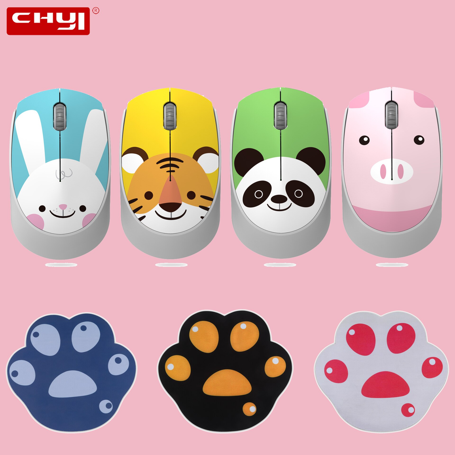 Cute Wireless Mouse 2.4G Pink USB Mini Rechargeable Cartoon Mause Optical Ergonomic Silent Mice with Cat Mousepadfor PC Laptop