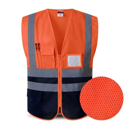 Reflekterande kläder säkerhetsväst kropp säker skyddsanordning trafikanläggningar löpning cykling motorcykel sportkläder väst: Orange och marin / L-bröst 116cm