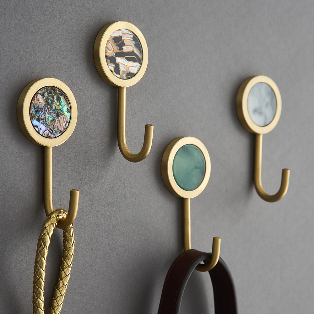 Nordic Home Decoration Accessories Brass Round Hook Living Room Wall Decoration Adhesive Hangers Key Hook Wall Hanger
