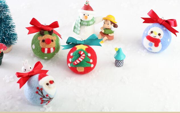 Ball ornaments set wool needlepoint kit wool felt needle felting Phone rope craft needlecraft DIY handmade