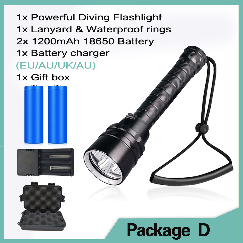 Professionele Super Krachtige 8000LM led Duiken IPX8 Waterdichte Zaklamp Duiker Licht LED Onderwater Zaklamp Lamp Lanterna: RGB / Beige