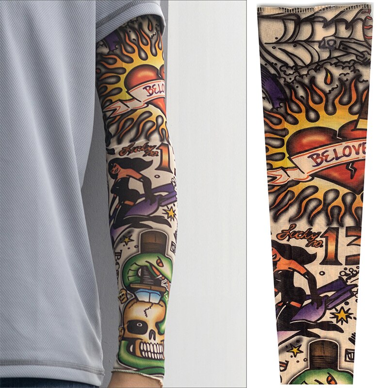 À la diable Hordes Nylon faux tatouage bras jambe Oversleeve temporaire tatouage bras manches cyclisme pour la Protection solaire: 2