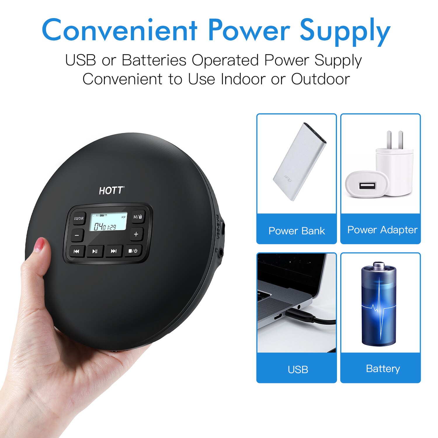 Cuffie Walkman CD portatili stile rotondo con altoparlanti lettore musicale CD musica HiFi schermo portato con cavo AUX supporto TF carta