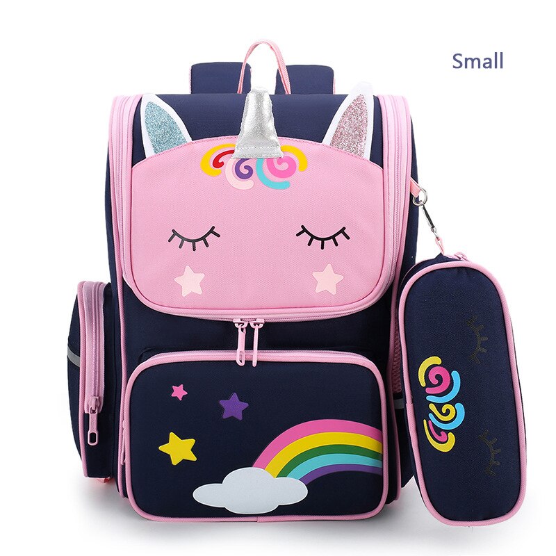 Kinderen 3D Waterdichte Lichtgewicht School Rugzak Orthopedische Boekentas Meisjes Leuke Regenboog Schooltas Hoge Capaciteit Sac: Blue Small