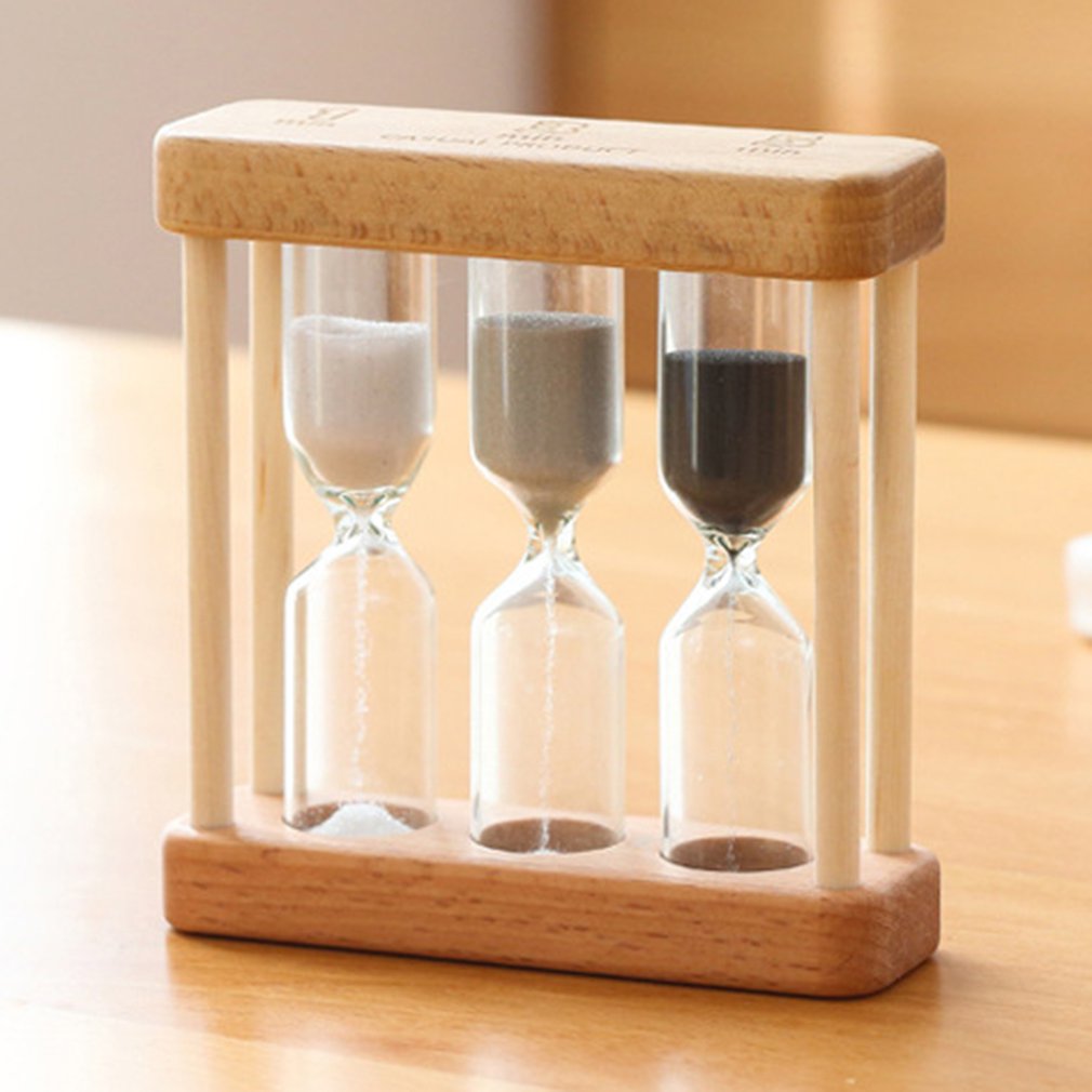 1/3/5 Minute Wooden Sand Glass Hourglass Timer Clock Home Decor For Childern Simple Style: Black White