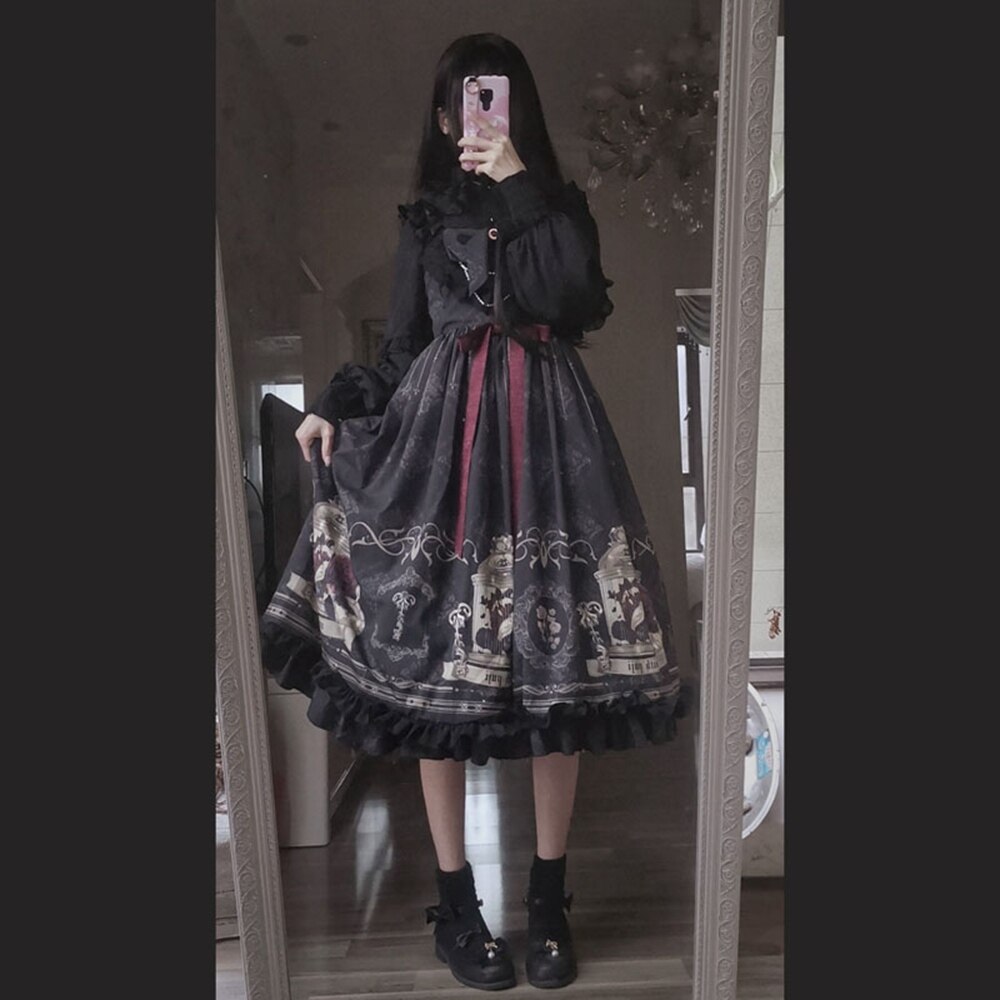 Lolita JSK Vestito usignolo Jsk Gotico Nero Scuro Vintage ▾ Vittoriano Principessa Vestiti Da Partito Straped Senza Maniche Abiti AFC618