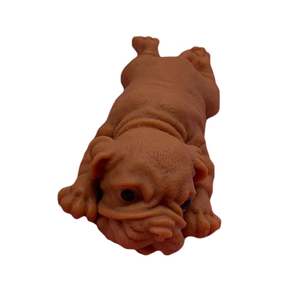 Bouledogue en Silicone souple et réaliste, jouet Animal doux et mignon, anti-Stress, pour enfants et adultes: Marron