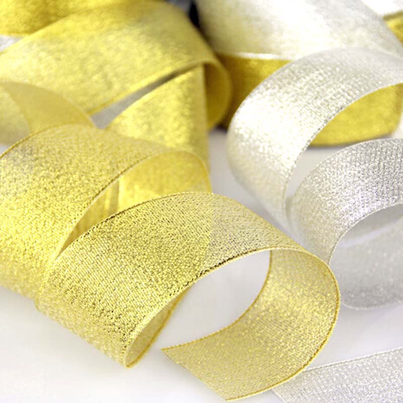 25Yard 22M Handgemaakte Goud Zilver Metallic Glitter Linten Voor DIY Ambachten Naaien Stof Christmas Party Bruiloft Benodigdheden wrap