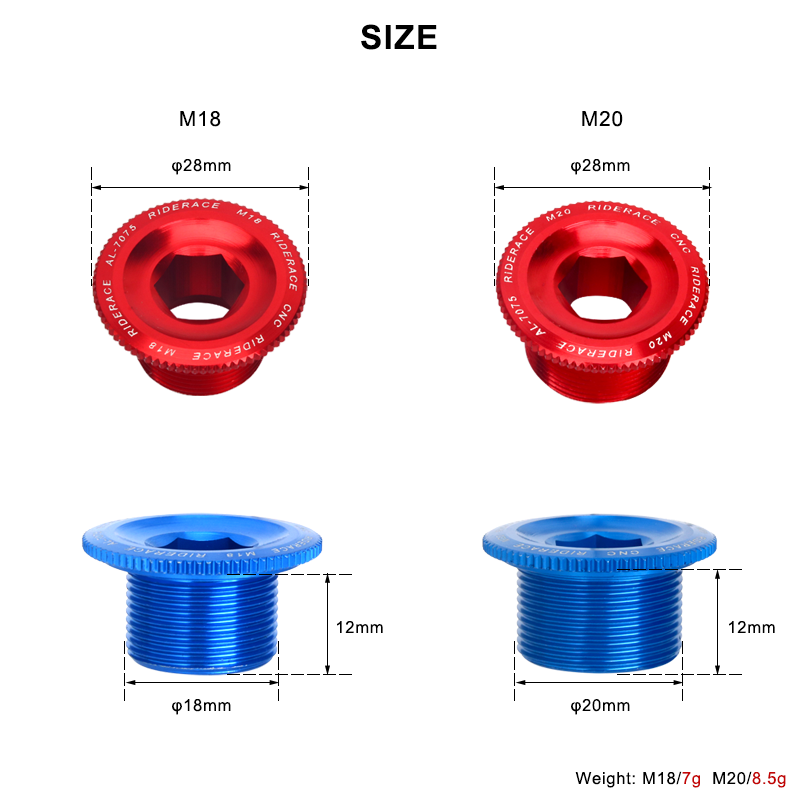 Boulon de fixation de bras de manivelle de vélo, écrou de pédalier en alliage d'aluminium, couvercle de manivelle de vélo vtt, bouchon à vis M18 M20 boulon pour capuchon de boulon de manivelle Shimano