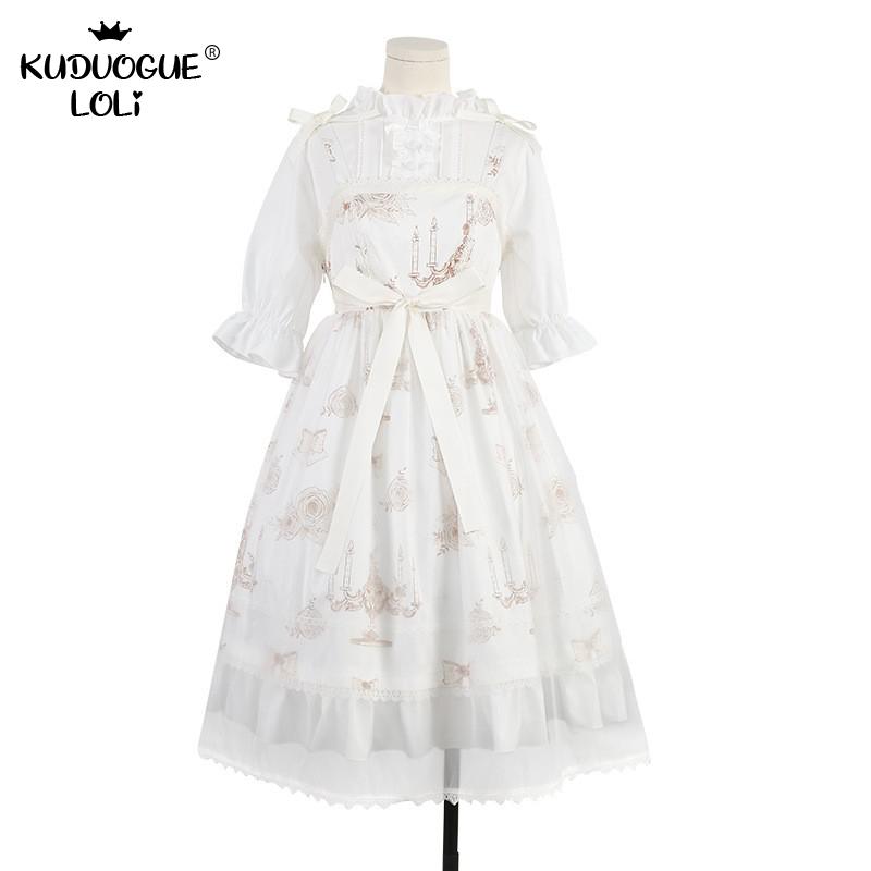 Lolita JSK robe chemise ensemble fille Kawaii femmes haut bretelles gothique thé fête doux Vestidos victorien mignon longue Loli robe pour les femmes